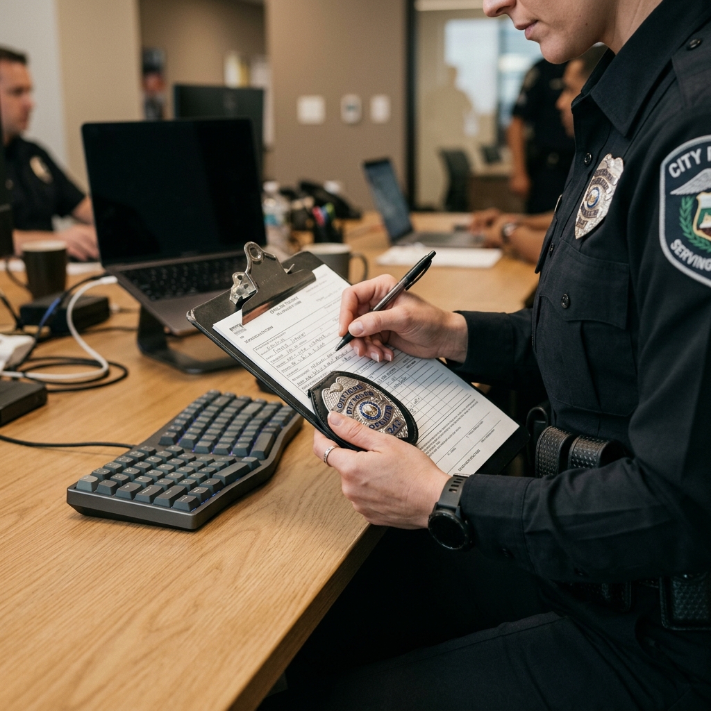 Police officer with subtle tech detail