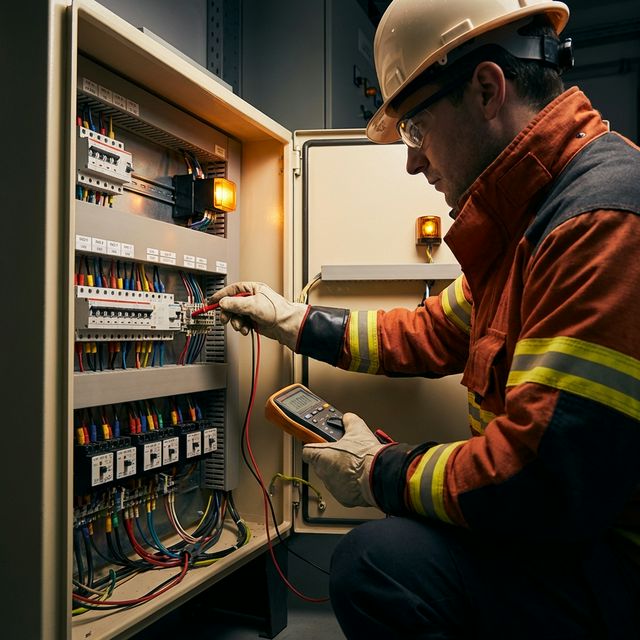 Electrician at breaker panel